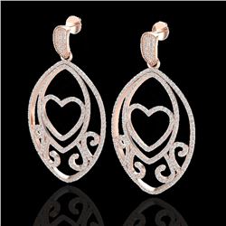 3.20 ctw Micro Pave VS/SI Diamond Heart Earrings 14k Rose Gold
