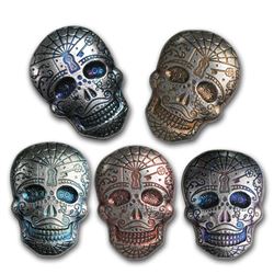 2 oz Hand Poured Silver Skull - Day of the Dead: Spiderweb