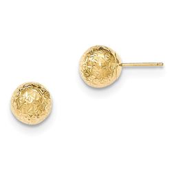 14k Gold 8 mm Round Crystal/Diamond Cut Ball Earrings