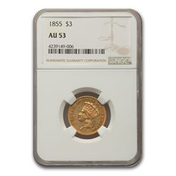 1855 $3 Gold Princess AU-53 NGC