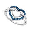 Image 1 : 10kt White Gold Round Blue Color Enhanced Diamond Double Frame Heart Ring 1/4 Cttw
