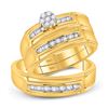 Image 1 : 10kt Yellow Gold His & Hers Round Diamond Cluster Matching Bridal Wedding Ring Band Set 1/5 Cttw