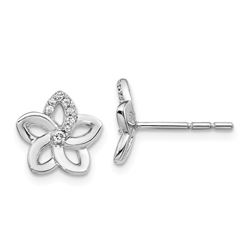 14k White Gold Diamond Flower Earrings - 11 mm