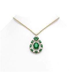 13.08 ctw Emerald & Diamond Necklace 18K Yellow Gold