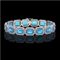 35.61 ctw Swiss Topaz & Diamond Micro Pave Halo Bracelet 10k White Gold