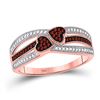 Image 1 : 10kt Rose Gold Round Red Color Enhanced Diamond Double Heart Striped Ring 1/5 Cttw
