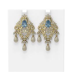 12.96 ctw Blue Topaz & Diamond Earrings 18K Yellow Gold