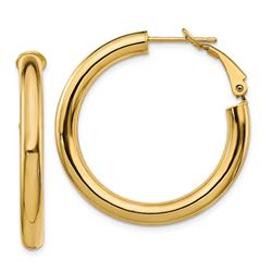 14k Yellow Gold Polished Round Hoop Earrings - 25 mm