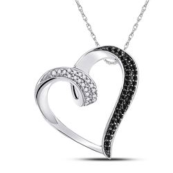10kt White Gold Round Black Color Enhanced Diamond Heart Pendant 1/6 Cttw