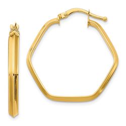 14k Yellow Gold 3x2 mm Knife Edge Hexagon Hoop Earrings - 42 mm