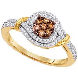 10kt Yellow Gold Round Brown Diamond Cluster Ring 1/3 Cttw
