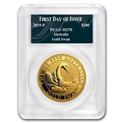 2019 Australia 1 oz Gold Swan MS-70 PCGS (FD, Swan Label)