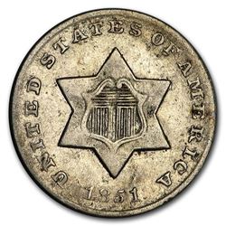 1851-O Three Cent Silver AU