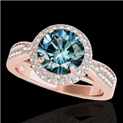 1.65 ctw SI Certified Fancy Blue Diamond Halo Ring 10k Rose Gold
