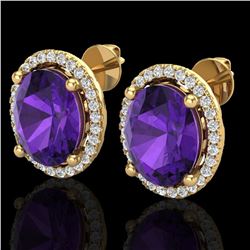 5 ctw Amethyst & Micro Pave VS/SI Diamond Earrings 18k Yellow Gold