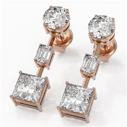 3.5 ctw Princess Cut Diamond Designer Earrings 18K Rose Gold
