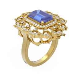 5.5 ctw Tanzanite & Diamond Ring 18K Yellow Gold
