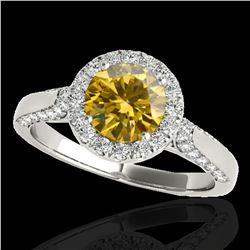 2.15 ctw Certified SI/I Fancy Intense Yellow Diamond Ring 10k White Gold
