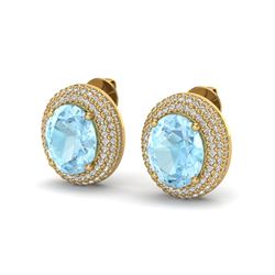 8 ctw Aquamarine & Micro Pave VS/SI Diamond Earrings 18k Yellow Gold
