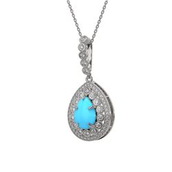 3.97 ctw Turquoise & Diamond Victorian Necklace 14K White Gold