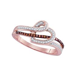 10kt Rose Gold Round Red Color Enhanced Diamond Heart Ring 1/5 Cttw