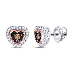 10kt Two-tone Gold Round Brown Diamond Heart Earrings 1/5 Cttw