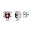 Image 1 : 10kt Two-tone Gold Round Brown Diamond Heart Earrings 1/5 Cttw