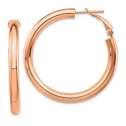 14k Rose Gold Polished Round Hoop Earrings - 4x30 mm
