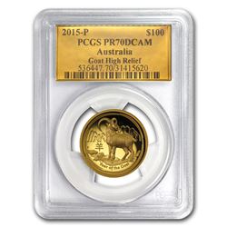 2015 1 oz Gold Goat PR-70 PCGS (Ultra High Relief)