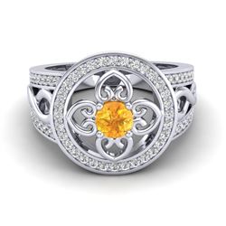 1 ctw VS/SI Diamond & Citrine Micro Pave Designer Ring 18k White Gold