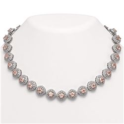 68.97 ctw Morganite & Diamond Victorian Necklace 14K White Gold