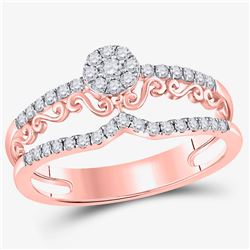 14kt Rose Gold Round Diamond Modern Filigree Band Ring 1/3 Cttw