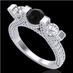 2.3 ctw Fancy Black Diamond Micro Pave 3 Stone Ring 18k White Gold