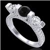 Image 1 : 2.3 ctw Fancy Black Diamond Micro Pave 3 Stone Ring 18k White Gold