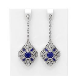 4.19 ctw Sapphire & Diamond Earrings 18K White Gold