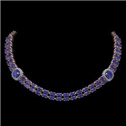 43.97 ctw Sapphire & Diamond Necklace 14K Rose Gold