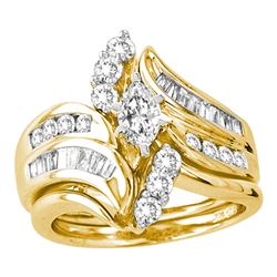 14kt Yellow Gold Marquise Diamond Bridal Wedding Engagement Ring Band Set 1-1/2 Cttw