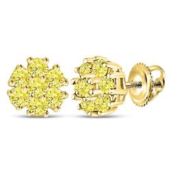 10kt Yellow Gold Round Yellow Color Enhanced Diamond Cluster Earrings 1/4 Cttw