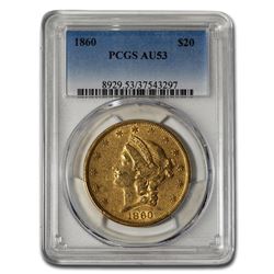 1860 $20 Liberty Gold Double Eagle AU-53 PCGS