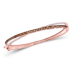 14kt Rose Gold Round Brown Diamond Crossover Bangle Bracelet 1.00 Cttw
