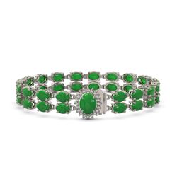 12.35 ctw Jade & Diamond Bracelet 14K White Gold