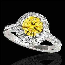 2.05 ctw Certified SI/I Fancy Intense Yellow Diamond Ring 10k White Gold