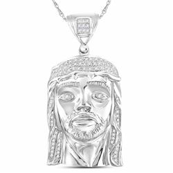 Sterling Silver Mens Round Diamond Jesus Face Christ Charm Pendant 1/4 Cttw