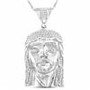 Image 1 : Sterling Silver Mens Round Diamond Jesus Face Christ Charm Pendant 1/4 Cttw