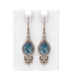 6.24 ctw Blue Topaz & Diamond Earrings 18K Rose Gold