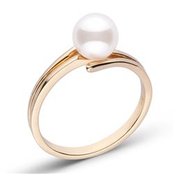 White Japanese Akoya Pearl Glance Solitaire Ring, 6.5-7.0mm