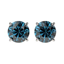 1.55 ctw Certified Intense Blue Diamond Stud Earrings 10k White Gold