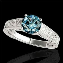 1.5 ctw SI Certified Fancy Blue Diamond Antique Ring 10k White Gold