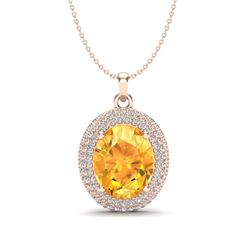 4 ctw Citrine & Micro Pave VS/SI Diamond Necklace 14k Rose Gold