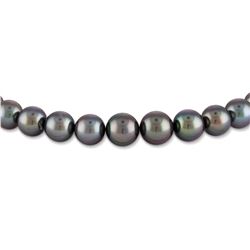 Blue, Green and Peacock Round Tahitian Pearl Necklace, 17.5", 8.4-10.9mm,  AA+/AAA Quality